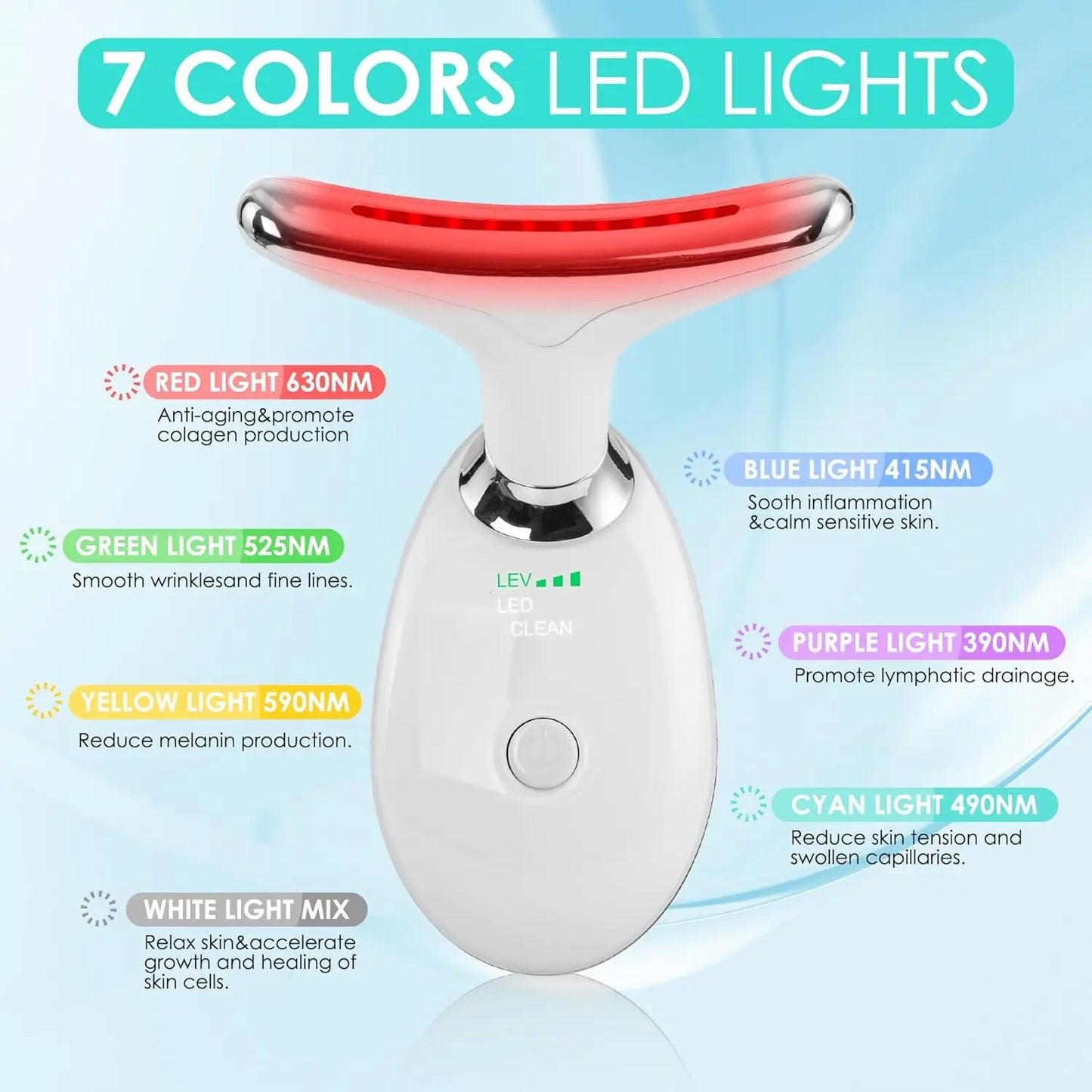 Facial Massager Red Light Beauty Device for Face and Neck Face Sculpting Wand with 7 Color LED Photon Skin Care Tool Ideal Gift