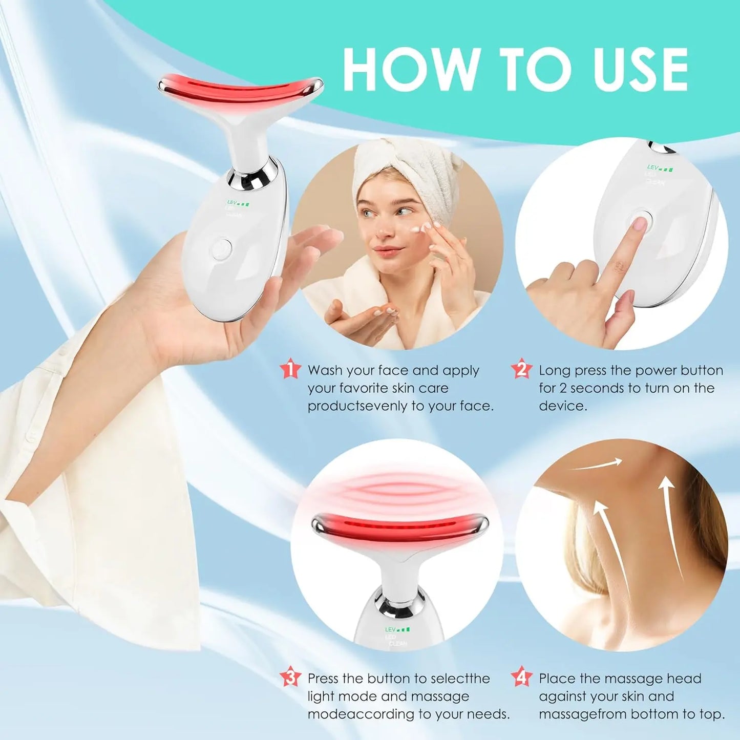 Facial Massager Red Light Beauty Device for Face and Neck Face Sculpting Wand with 7 Color LED Photon Skin Care Tool Ideal Gift