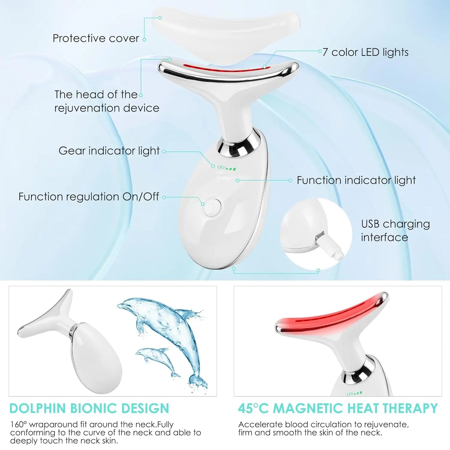 Facial Massager Red Light Beauty Device for Face and Neck Face Sculpting Wand with 7 Color LED Photon Skin Care Tool Ideal Gift